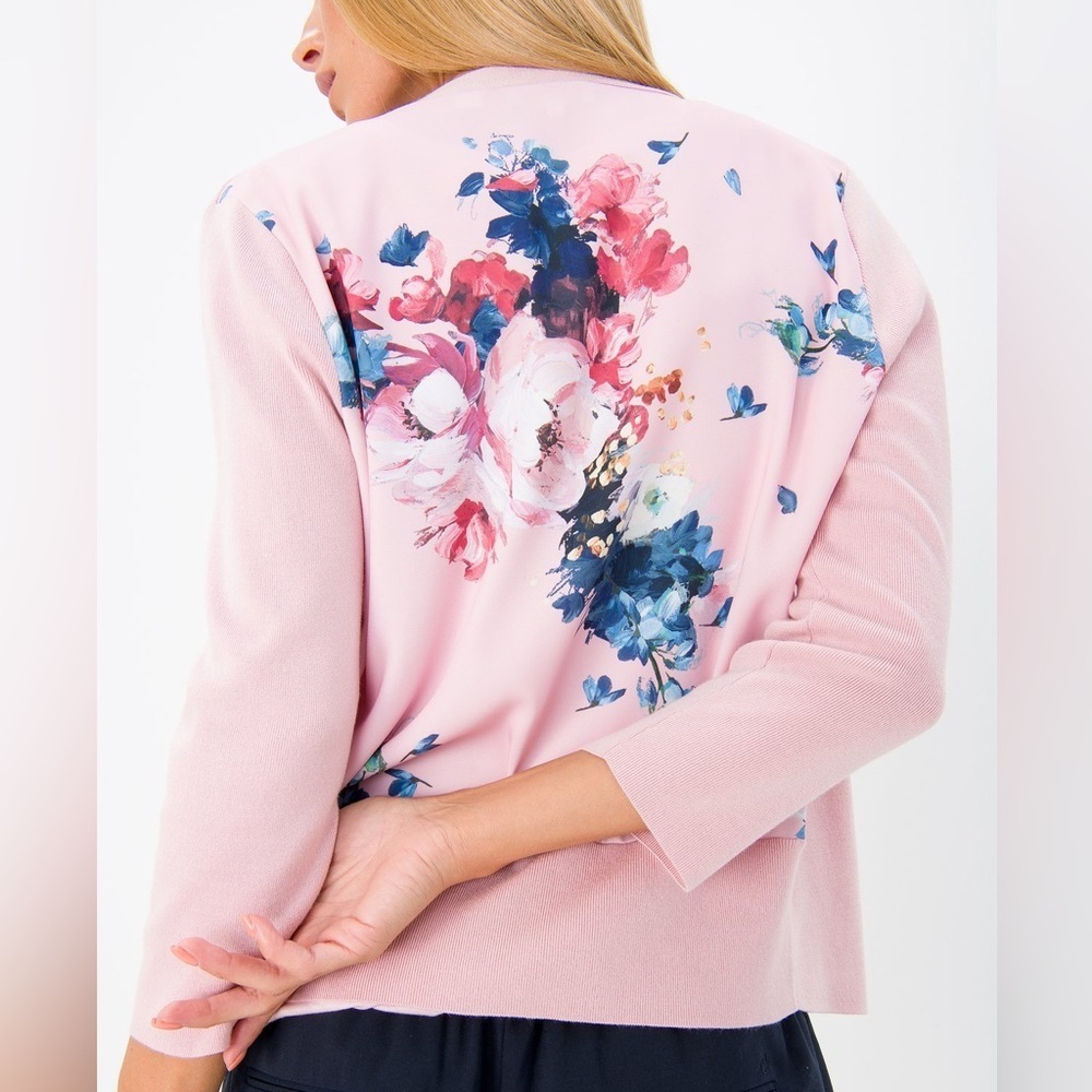Ted Baker London Elowsi Open Front Pink Floral Back Cardigan Size S - Picture 7 of 9